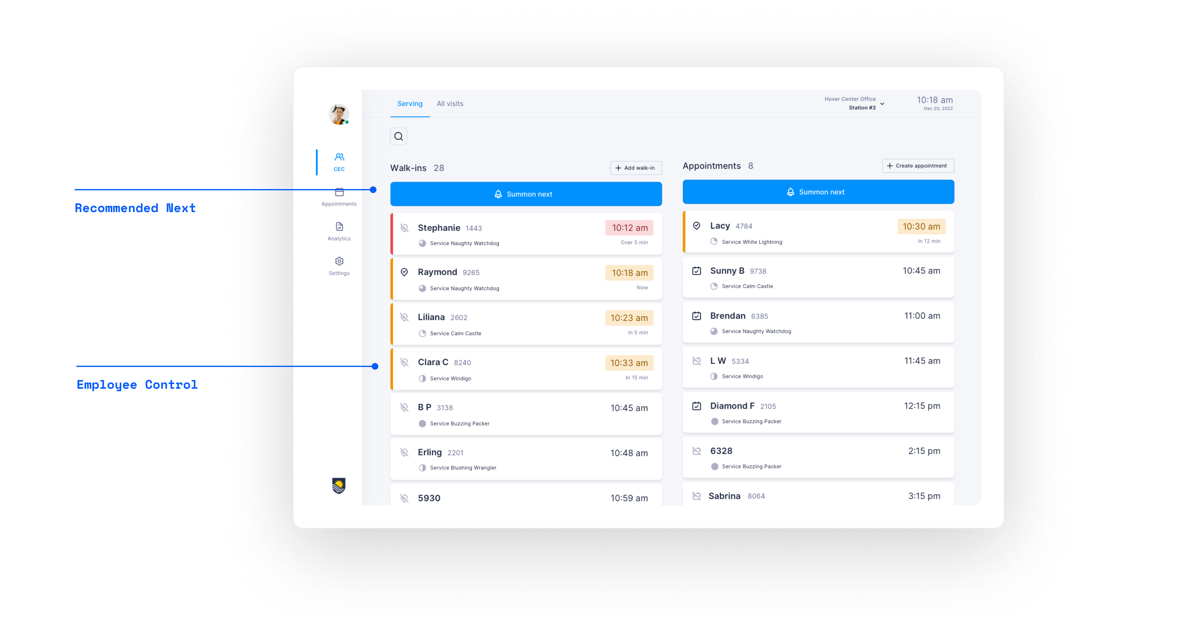Pegasus interface showing the recommended next visitor and employee control