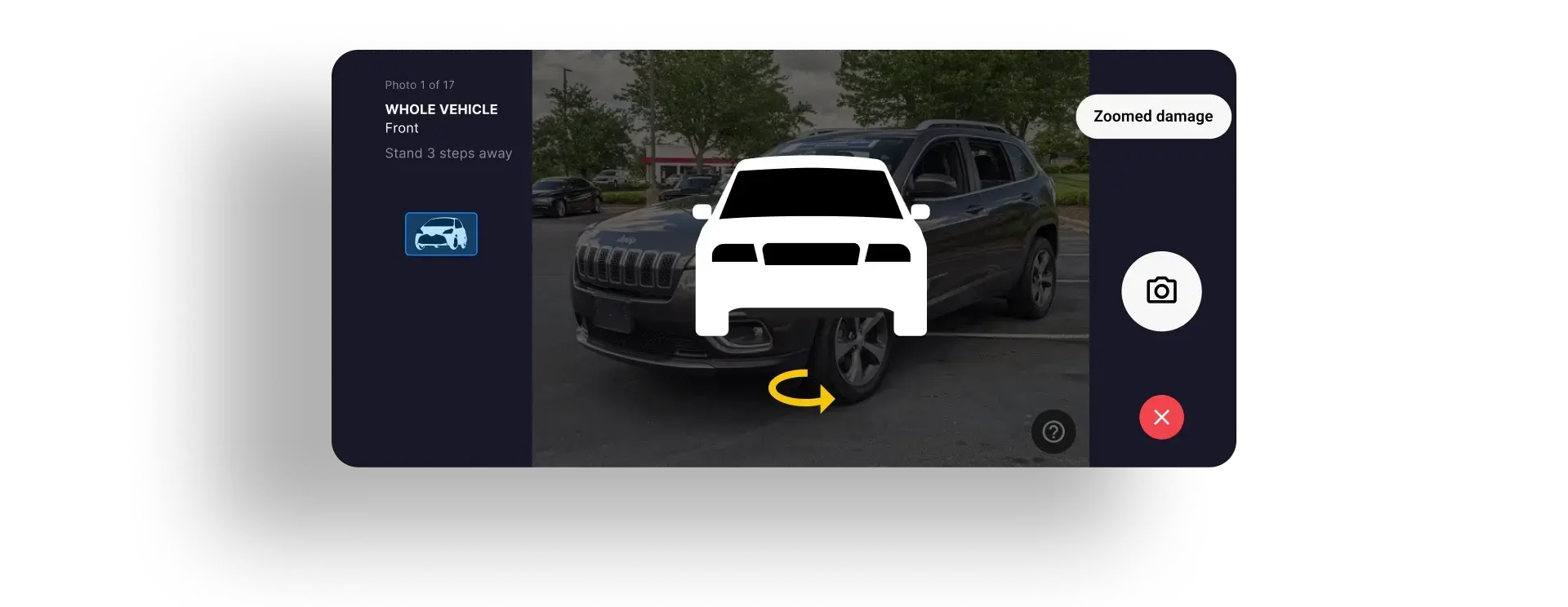 Animation demonstrating the movement between vehicle photo positions.